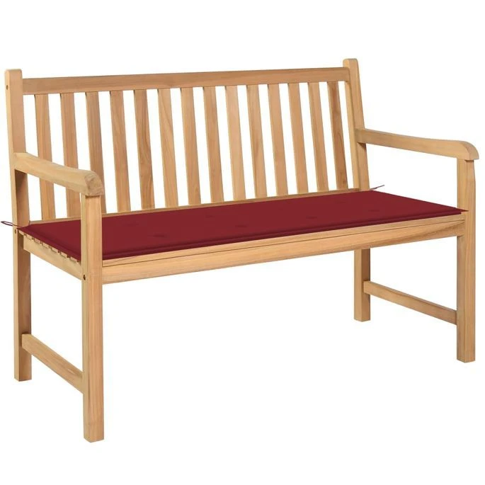 Banc De Jardin Avec Coussin Bordeaux 120 Cm Bois De Teck Massif 2