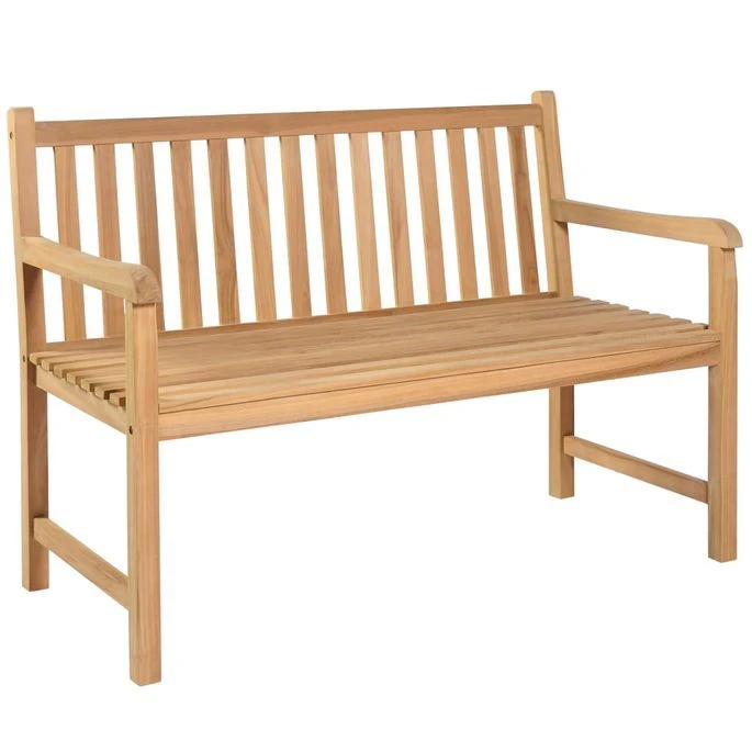 Banc De Jardin Avec Coussin Bordeaux 120 Cm Bois De Teck Massif 2 – Image 2