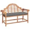 Banc De Jardin Avec Coussin Gris 120 Cm Bois De Teck Massif