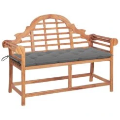 Banc De Jardin Avec Coussin Gris 120 Cm Bois De Teck Massif