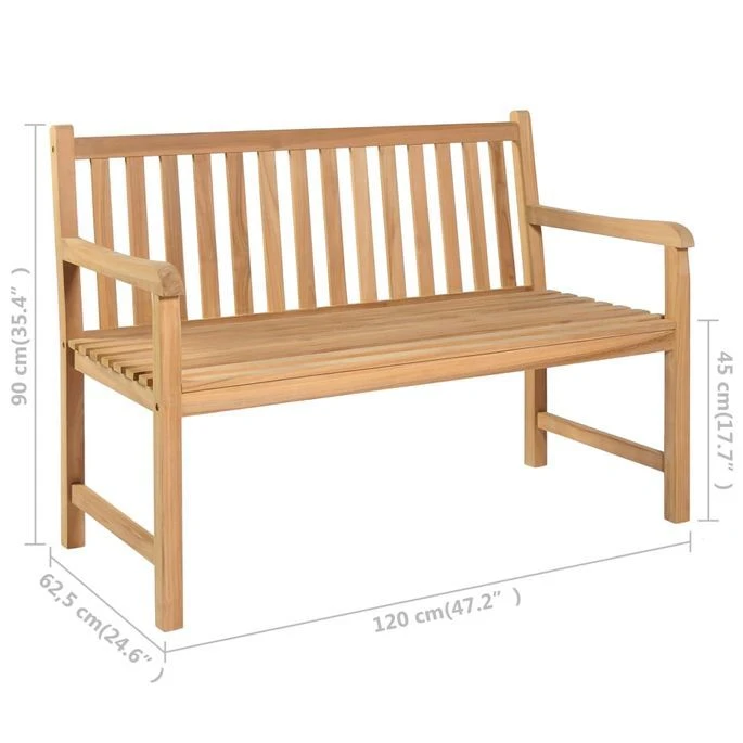 Banc De Jardin Avec Coussin Noir 120 Cm Bois De Teck Massif 6 – Image 10