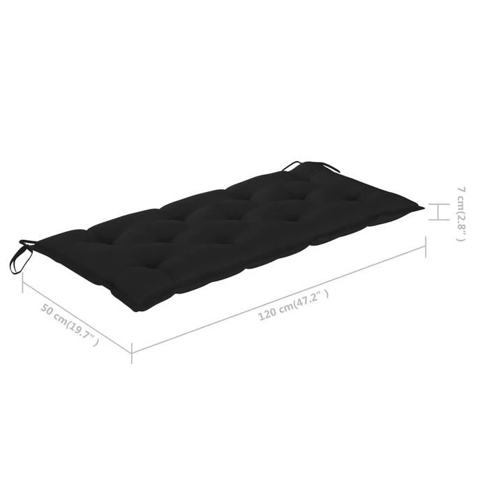 Banc De Jardin Avec Coussin Noir 120 Cm Bois De Teck Massif 6 – Image 11