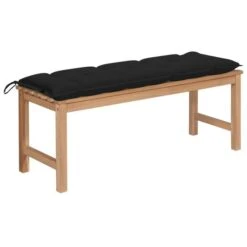 Banc De Jardin Avec Coussin Noir 120 Cm Bois De Teck Massif 2