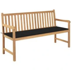 Banc De Jardin Avec Coussin Noir 150 Cm Bois De Teck Massif 2