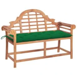 Banc De Jardin Avec Coussin Vert 120 Cm Bois De Teck Massif 5