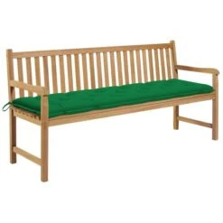 Banc De Jardin Avec Coussin Vert 175 Cm Bois De Teck Massif 2