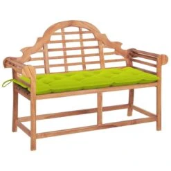 Banc De Jardin Avec Coussin Vert Vif 120 Cm Bois De Teck Massif 4