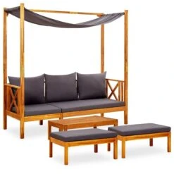 Banc De Jardin Avec Table Et Repose-pieds Bois D'acacia Solide 2
