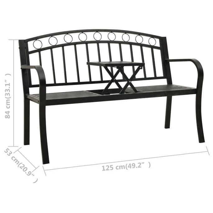 Banc De Jardin Avec Une Table 125 Cm Acier Noir – Image 7