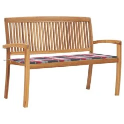 Banc De Jardin Empilable Et Coussin 128,5cm Bois De Teck Massif 19