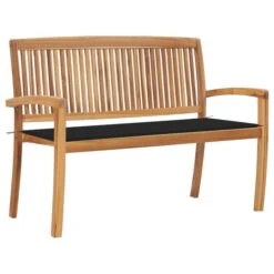 Banc De Jardin Empilable Et Coussin 128,5cm Bois De Teck Massif 18