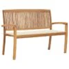 Banc De Jardin Empilable Et Coussin 128,5cm Bois De Teck Massif 16