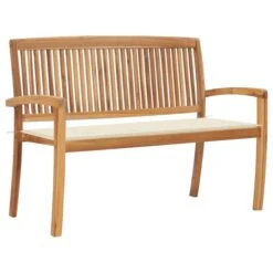 Banc De Jardin Empilable Et Coussin 128,5cm Bois De Teck Massif 16