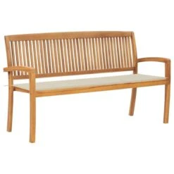 Banc De Jardin Empilable Et Coussin 159 Cm Bois De Teck Massif 14