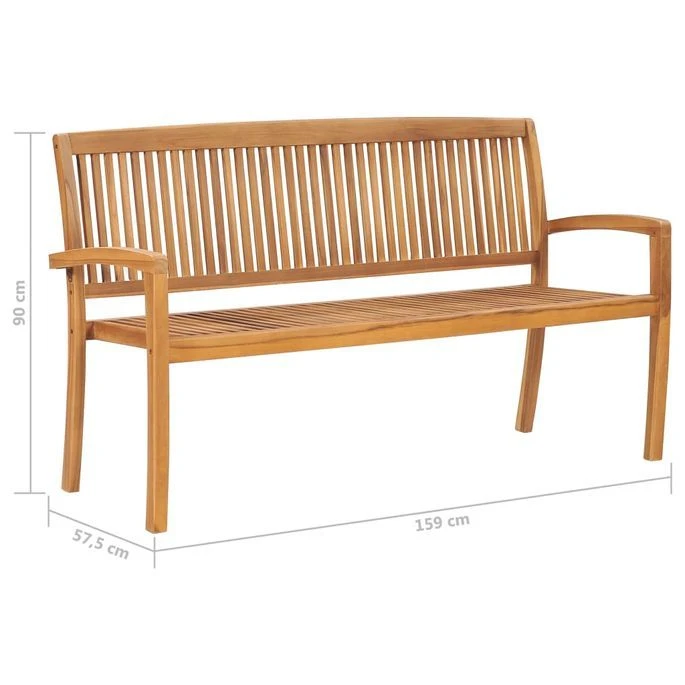 Banc De Jardin Empilable Et Coussin 159 Cm Bois De Teck Massif 14 – Image 8