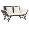 Banc De Jardin Polyester Blanc Et Résine Tressée Noire Risto