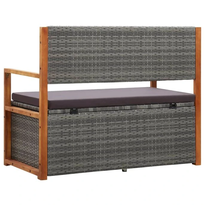 Banc De Rangement 110 Cm Résine Tressée Et Bois D'acacia Gris – Image 5