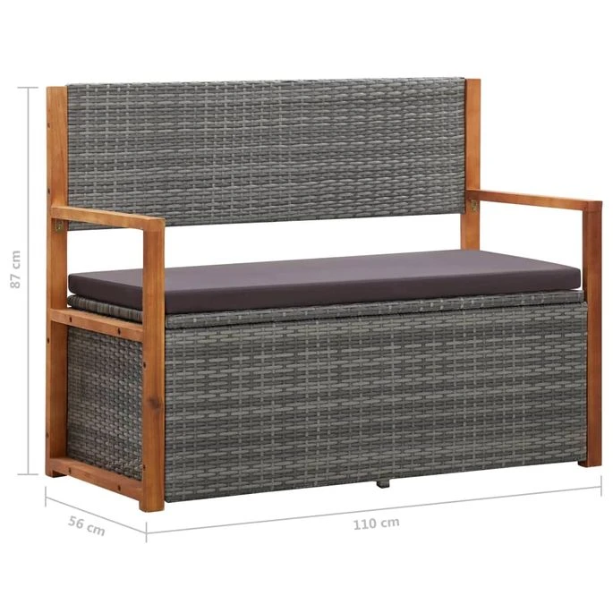 Banc De Rangement 110 Cm Résine Tressée Et Bois D'acacia Gris – Image 9