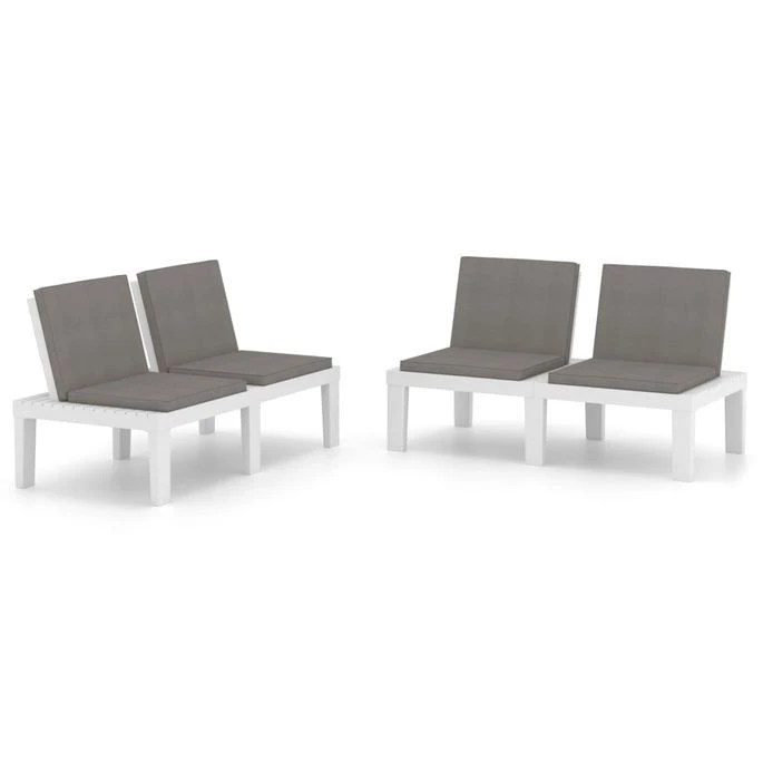 Bancs De Salon De Jardin Avec Coussins 2 Pcs Plastique Blanc – Image 2