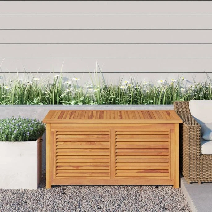 Boîte De Rangement Jardin Et Sac 114x50x58 Cm Bois Massif Teck