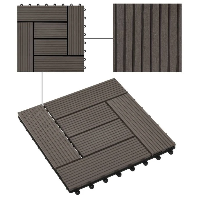 Carreau De Terrasse 11 Pcs WPC 30 X 30 Cm 1 M² Marron Foncé 3 – Image 4