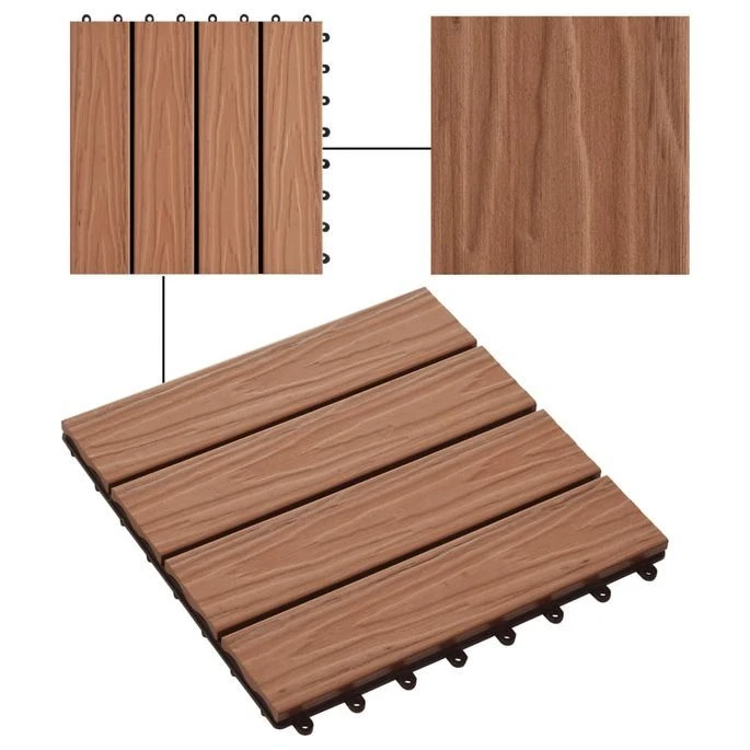 Carreau De Terrasse En Relief 11 Pcs WPC 30 X 30 Cm 1 M² Marron – Image 4