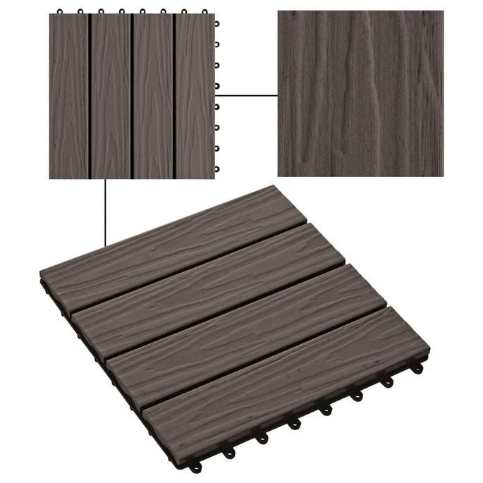 Carreau De Terrasse En Relief 11 Pcs WPC 30x30 Cm 1 M² Marron – Image 4