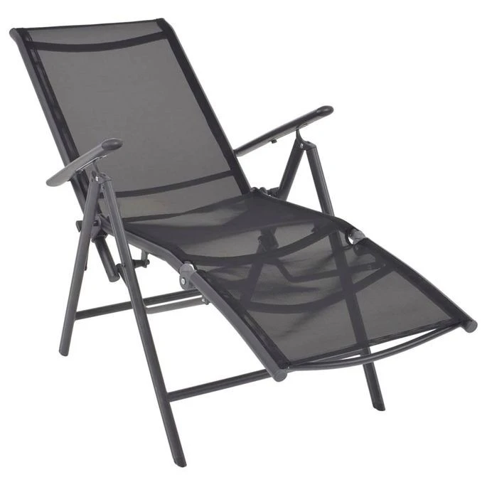 Chaise Inclinable De Terrasse Aluminium Et Textilène Noir – Image 2