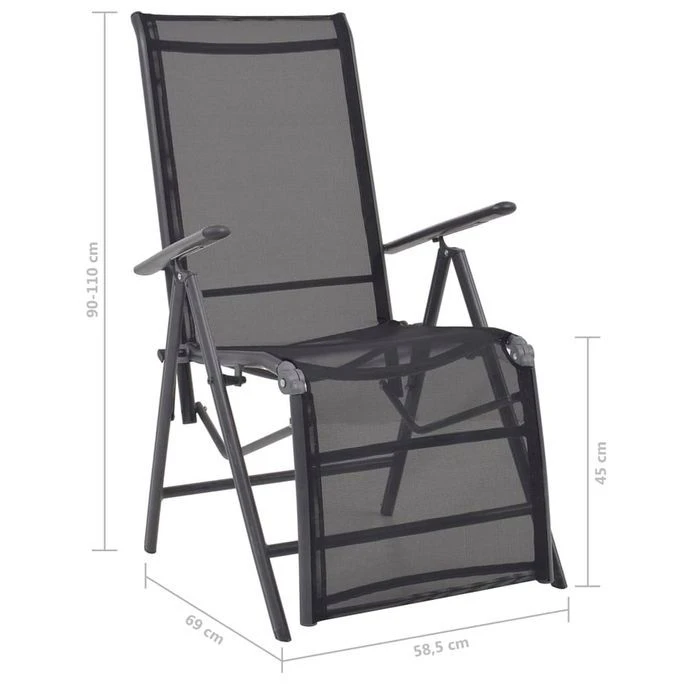 Chaise Inclinable De Terrasse Aluminium Et Textilène Noir – Image 9