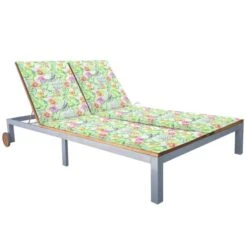 Chaise Longue 2 Places Avec Coussin Acacia Solide Et Acier 5