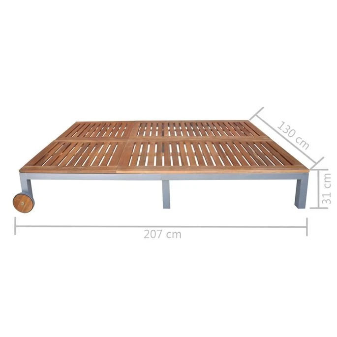 Chaise Longue 2 Places Avec Coussin Acacia Solide Et Acier 13 – Image 12