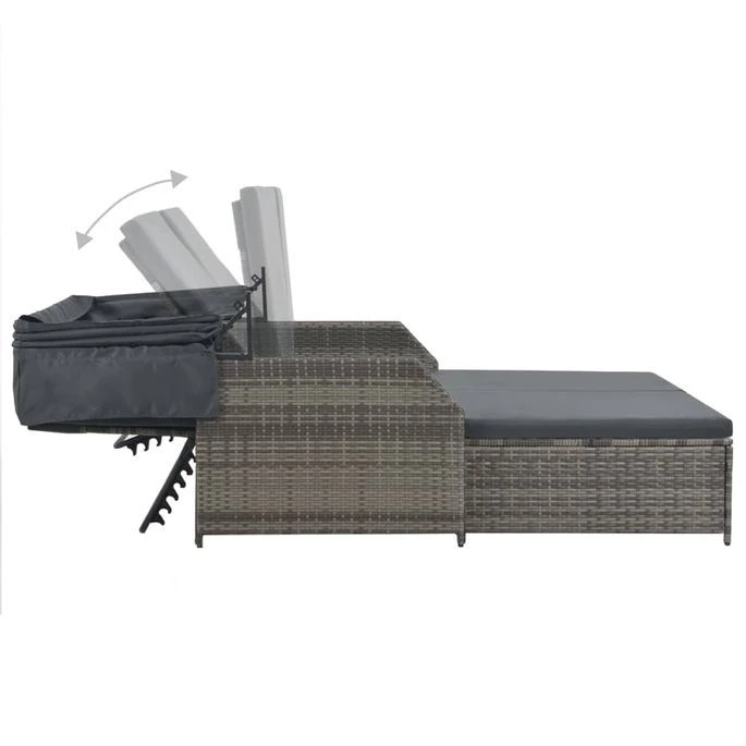 Chaise Longue à 2 Places Avec Auvent Résine Tressée Gris 2 – Image 5