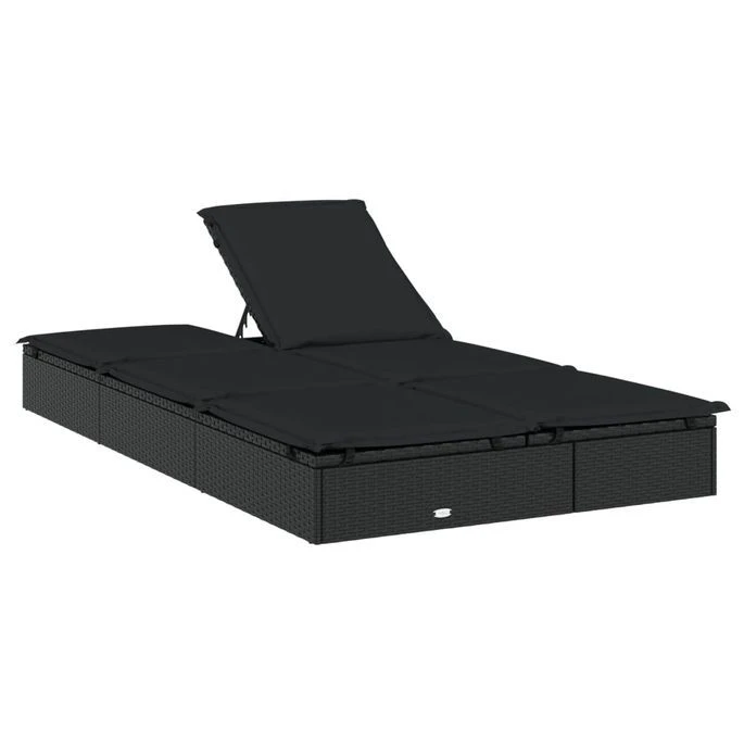 Chaise Longue à 2 Places Avec Coussins Noir Résine Tressée – Image 7