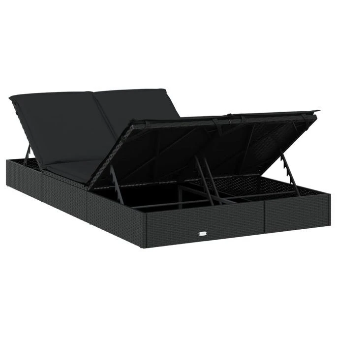 Chaise Longue à 2 Places Avec Coussins Noir Résine Tressée – Image 8