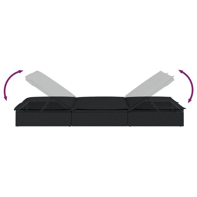 Chaise Longue à 2 Places Avec Coussins Noir Résine Tressée – Image 9