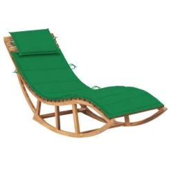 Chaise Longue à Bascule Avec Coussin Bois De Teck Solide 3