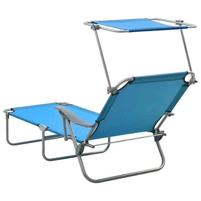 Chaise Longue Avec Auvent Acier Bleu – Image 3