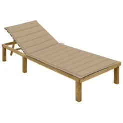 Chaise Longue Avec Coussin Beige Bois De Pin Imprégné 2