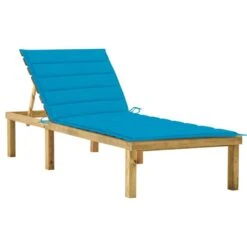 Chaise Longue Avec Coussin Bleu Bois De Pin Imprégné 3