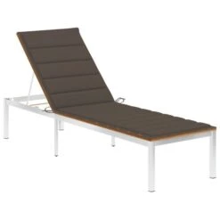 Chaise Longue Avec Coussin Bois D'acacia Et Acier Inoxydable 4