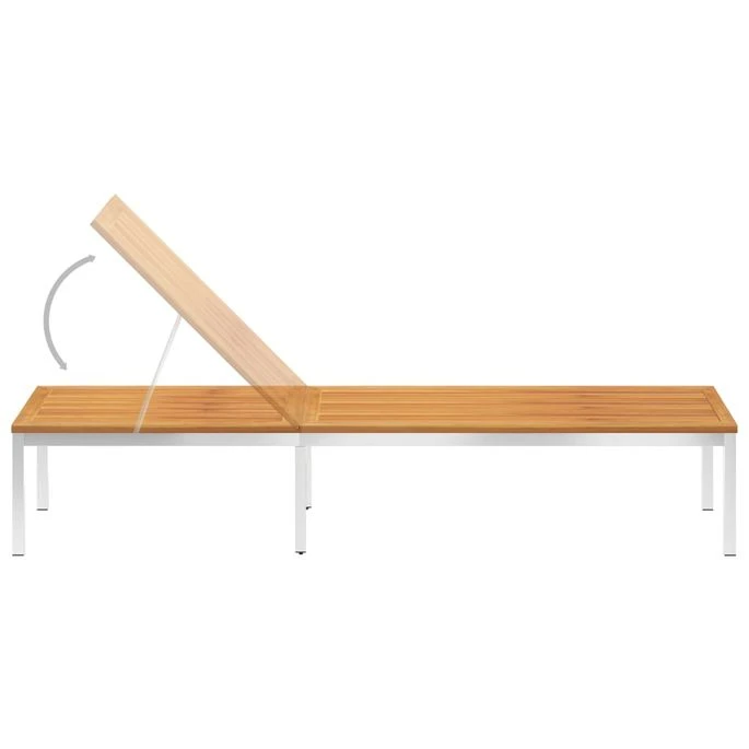 Chaise Longue Avec Coussin Bois D'acacia Et Acier Inoxydable – Image 3