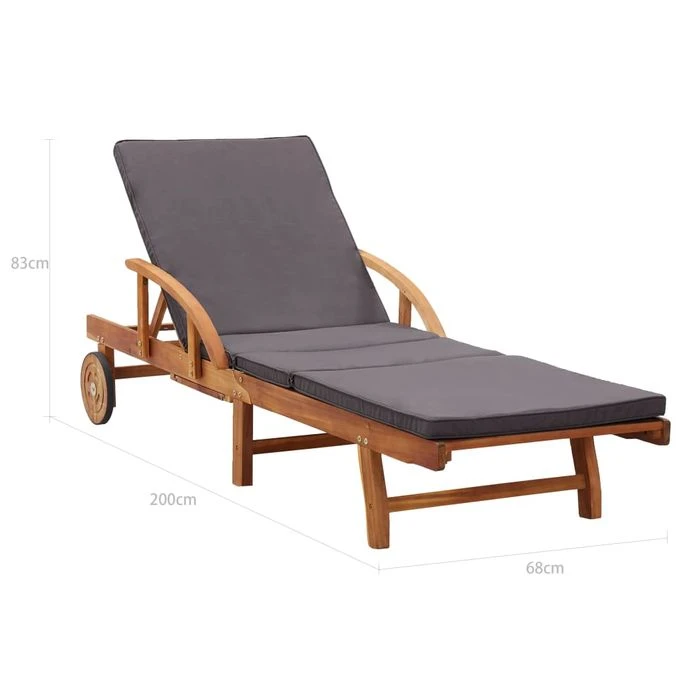 Chaise Longue Avec Coussin Bois D'acacia Solide – Image 10