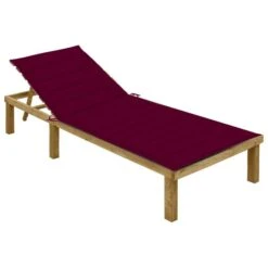 Chaise Longue Avec Coussin Bordeaux Bois De Pin Imprégné 2