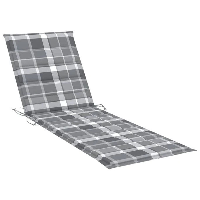 Chaise Longue Avec Coussin Carreaux Gris Bois De Pin Imprégné – Image 4