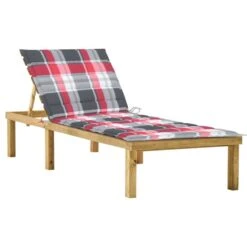 Chaise Longue Avec Coussin Carreaux Rouge Bois De Pin Imprégné 4