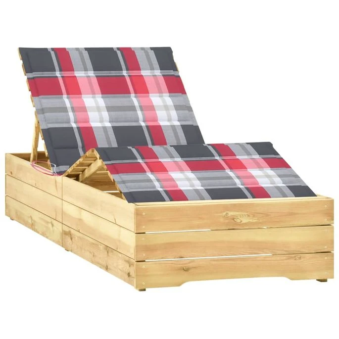 Chaise Longue Avec Coussin Carreaux Rouge Bois De Pin Imprégné 3