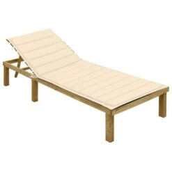 Chaise Longue Avec Coussin Crème Bois De Pin Imprégné 4