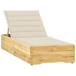 Chaise Longue Avec Coussin Crème Bois De Pin Imprégné