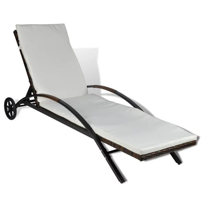 Chaise Longue Avec Coussin Et Roues Résine Tressée Marron 2 – Image 2