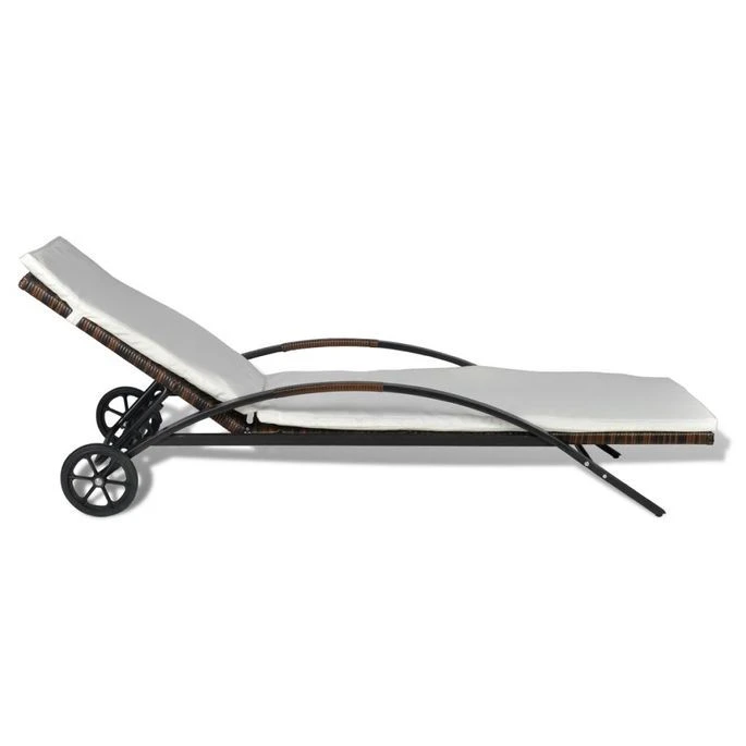 Chaise Longue Avec Coussin Et Roues Résine Tressée Marron 2 – Image 3